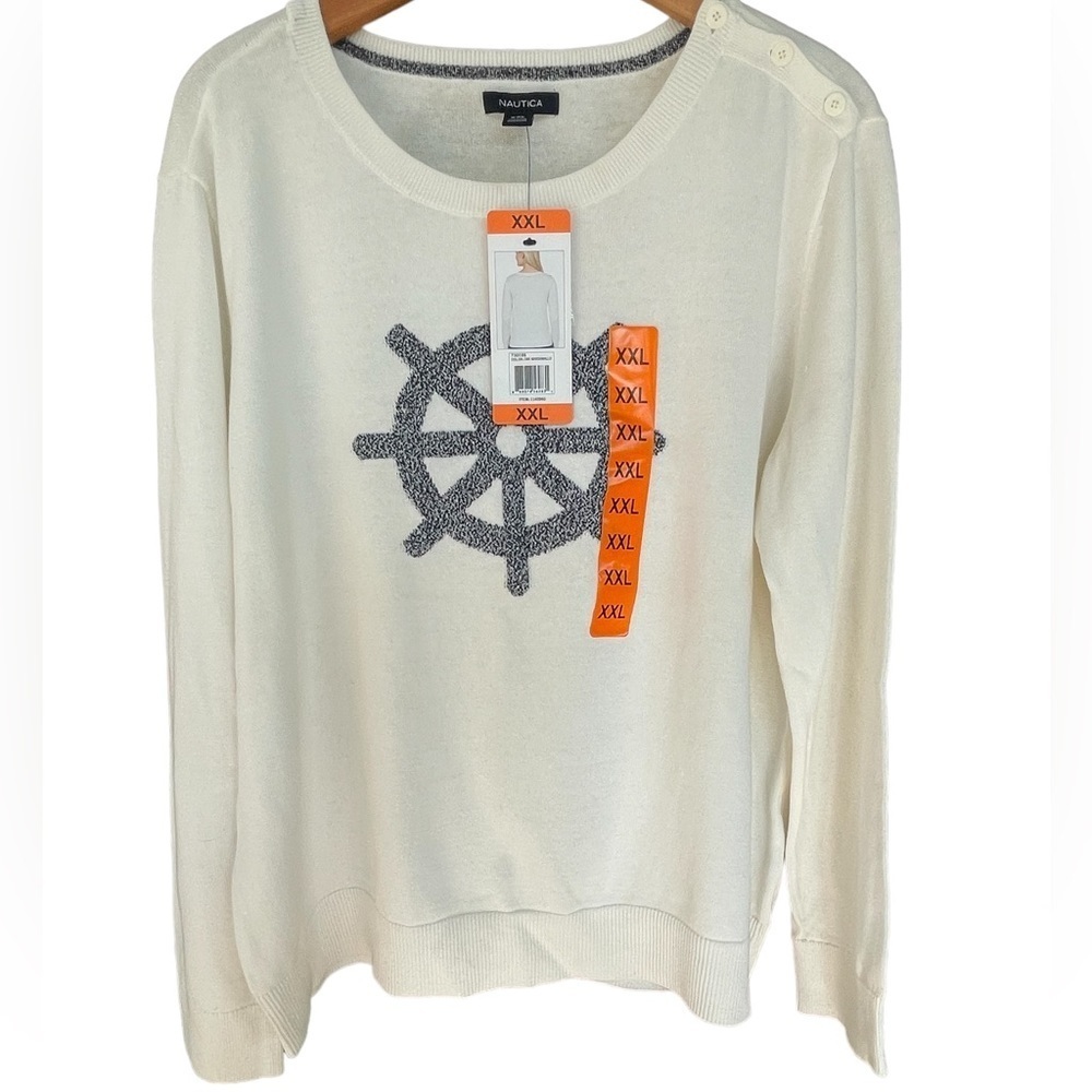 🔥💙NWT Nautica ships wheel lightweight white/navy sweater size XXL. Summer!!